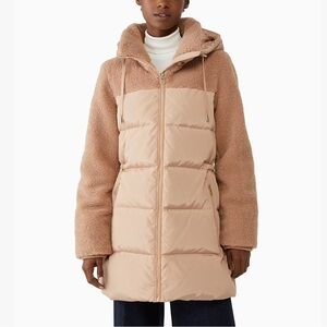 Kate Spade Mixed Media Sherpa Puffer Coat in Blush Pink